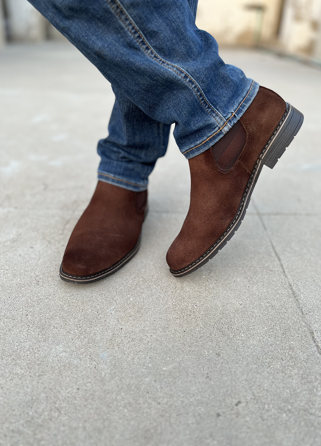 L-2925 Coffee Brown Suede Leather Chelsea Boot
