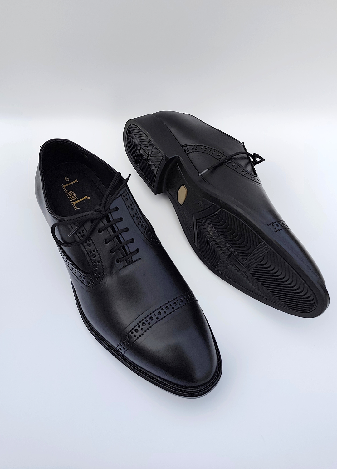 L-0041-B Matte Black Oxford Semi Brogue Formal Shoe